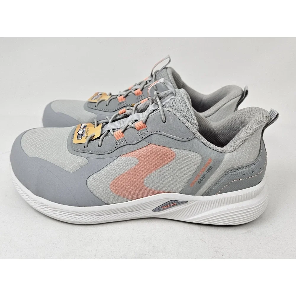 Skechers Work Carbix Yunia Slip-In Work Shoes Gray/Coral Women's Sz‎ 8 NEW/BLEM